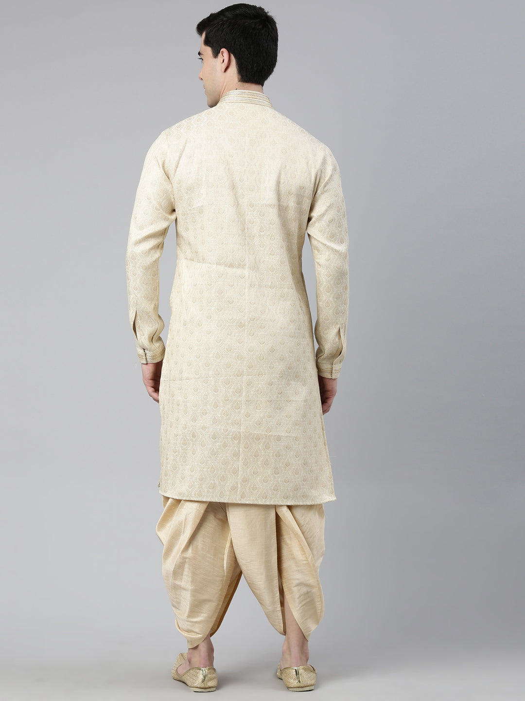 Ivory Gold Brocade Silk Open Kurta Set