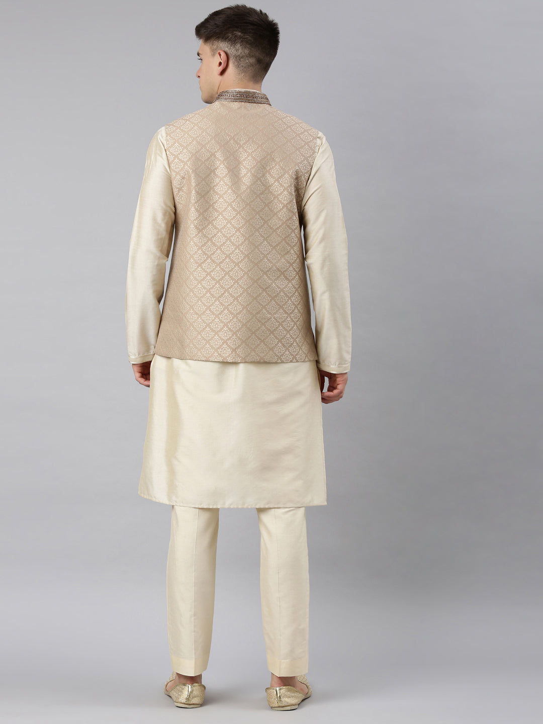Beige Gold Jacquard Jacket W Ivory Kurta