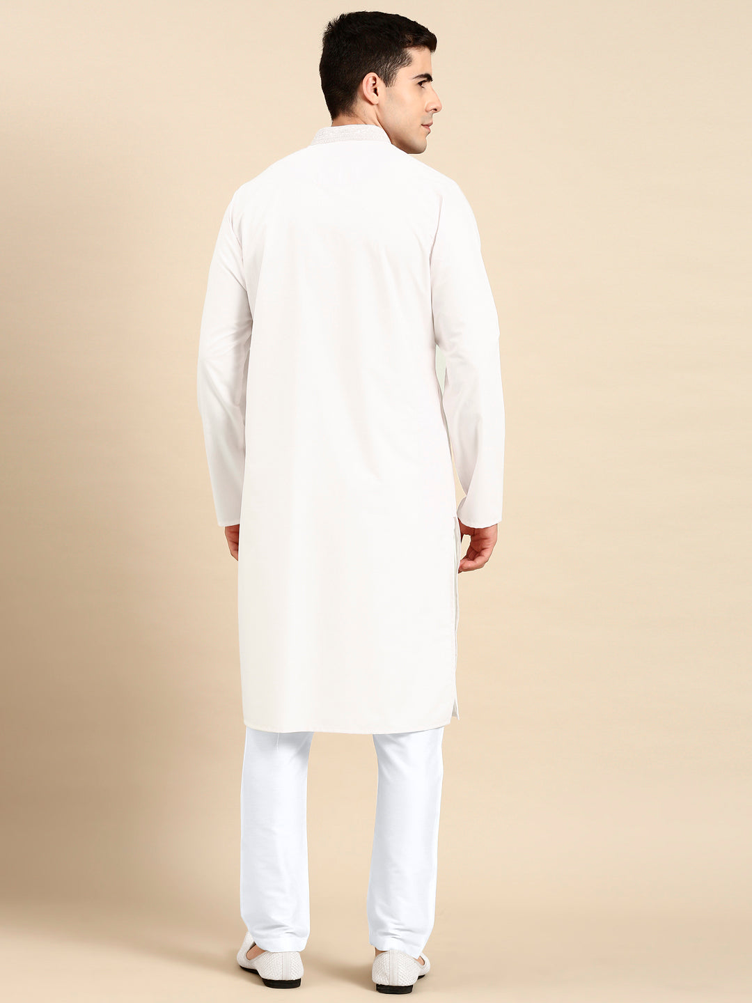 White Cotton Dori Embroidered Kurta Set
