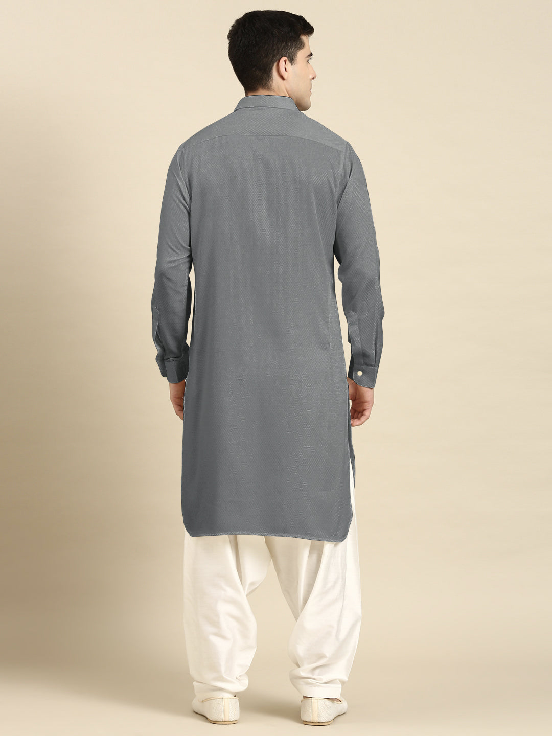 Grey Cotton Pathani with Salwar