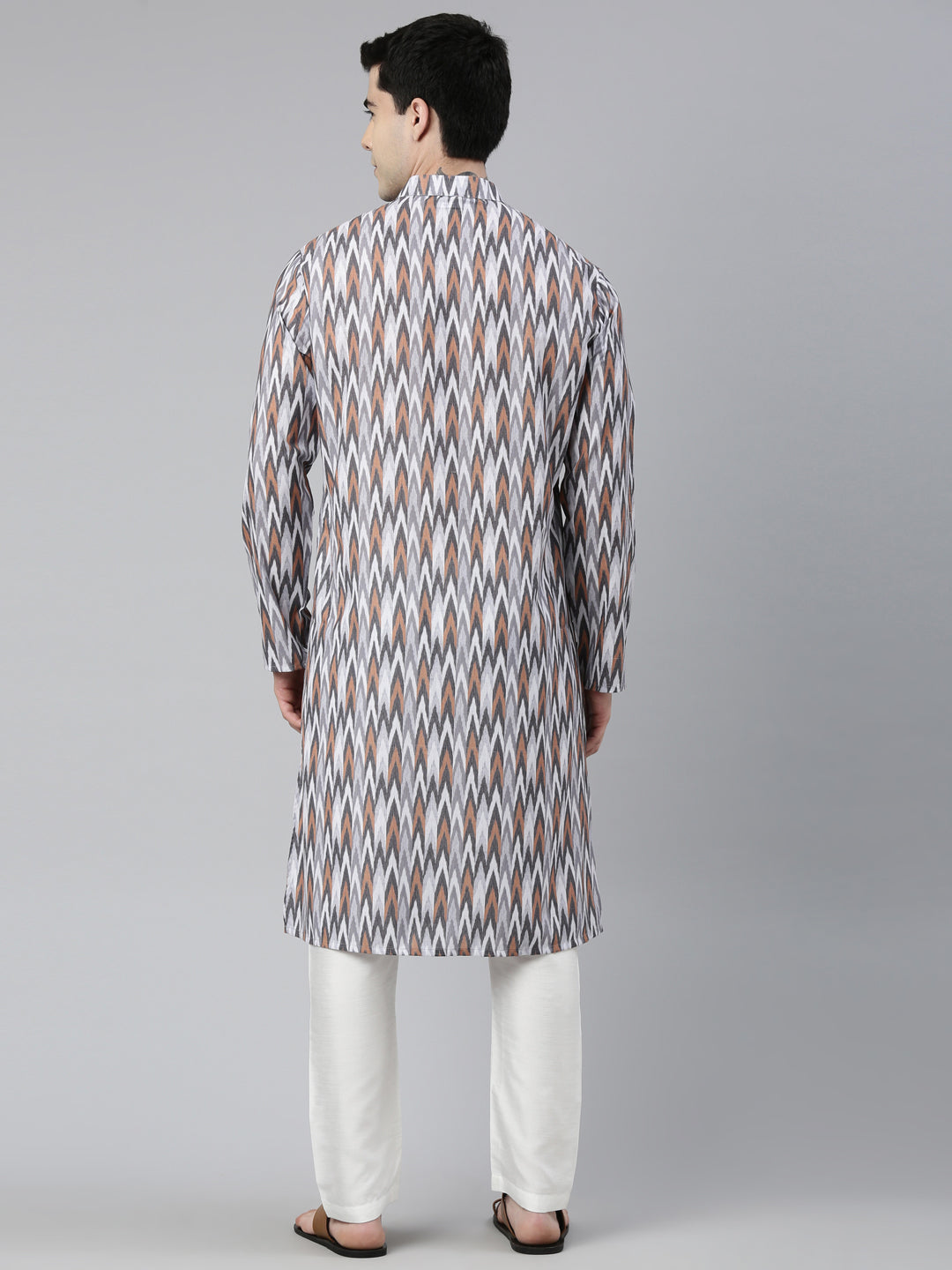 Grey Ikat Printed Kurta Set