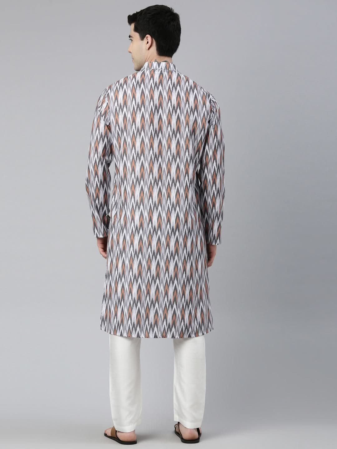 Grey Ikat Printed Kurta Set