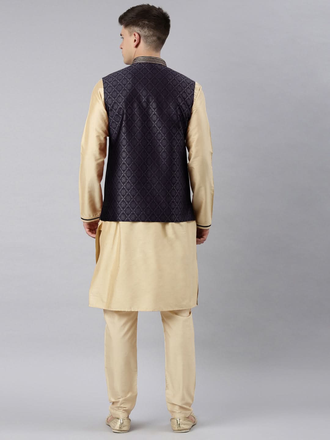 Navy Banarasi Bundi With Gold Kurta Set