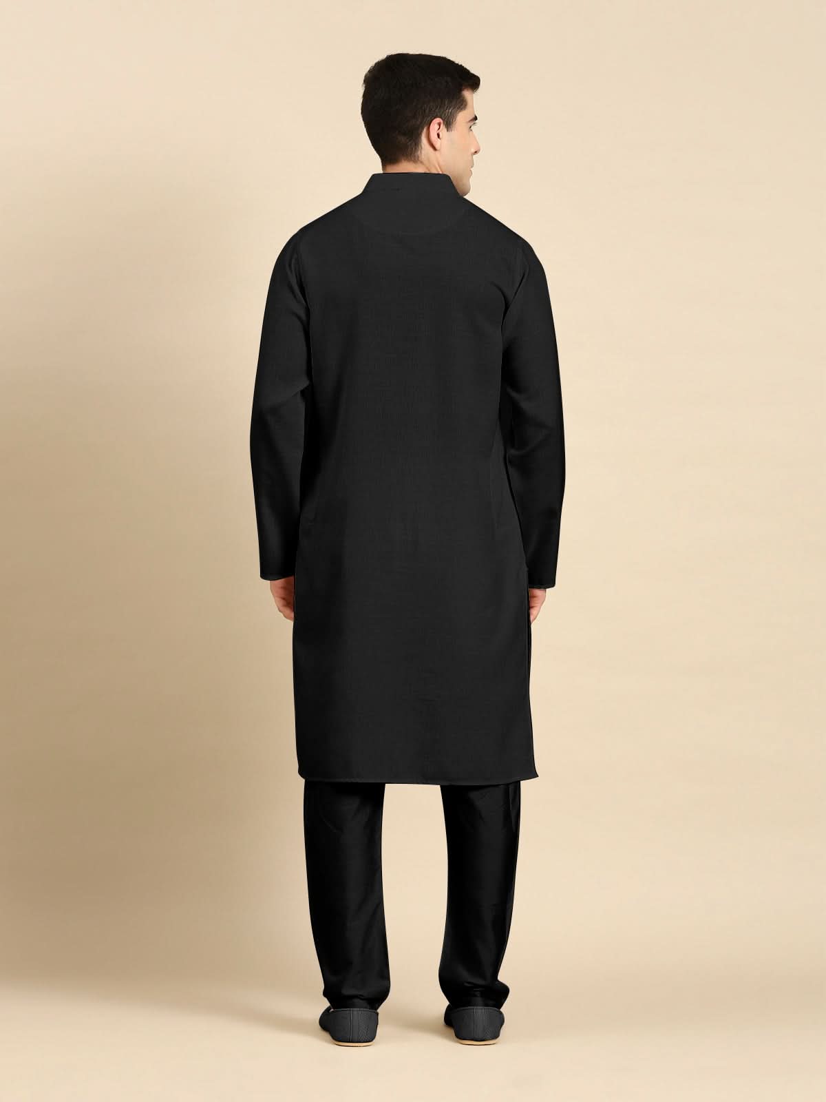 Black Twill Weave Cotton Kurta Set