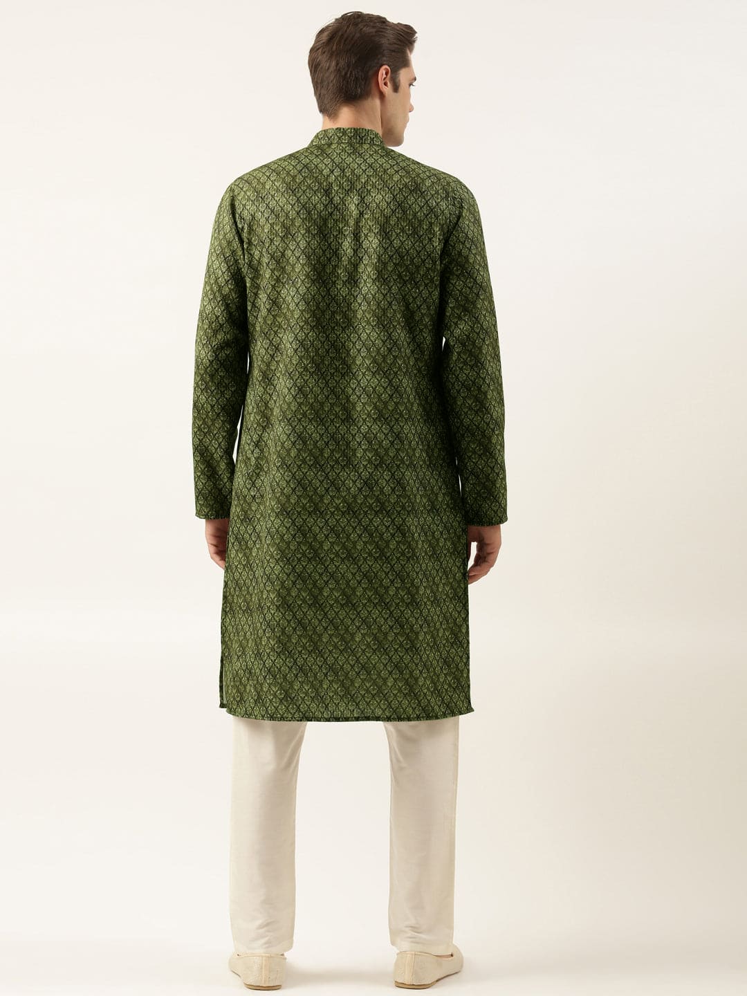 Olive Printed Sequin Embroidered Kurta Set