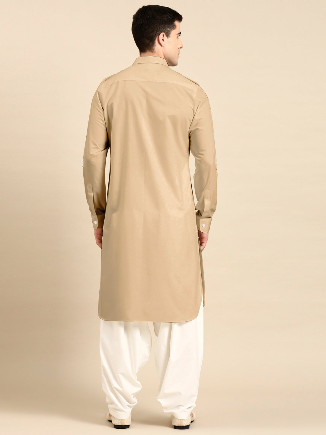 Beige fine Cotton Pathani with Salwar