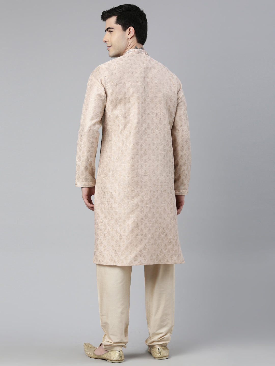 Peach Jacquard Side Placket kurta set