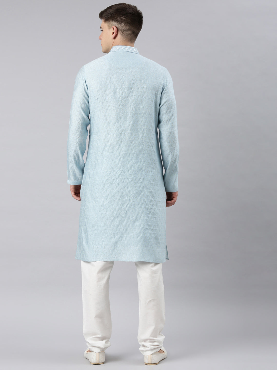 Light blue Jacquard Neck Embroidery Kurta