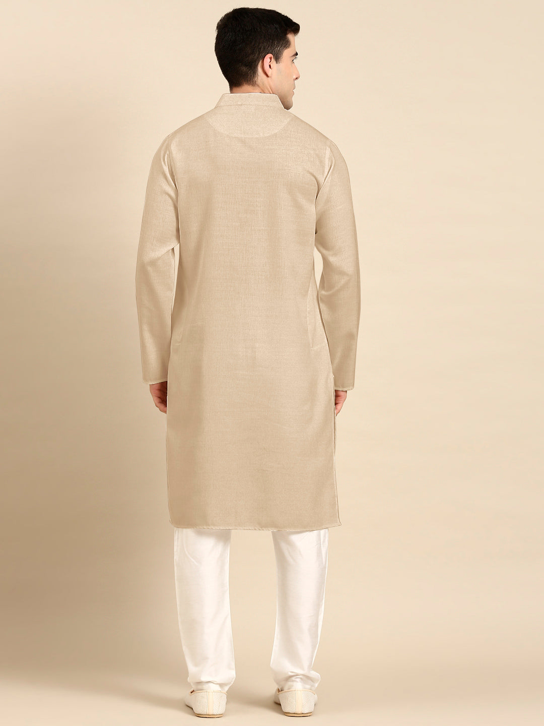 Beige Twill Weave Cotton Kurta  Set