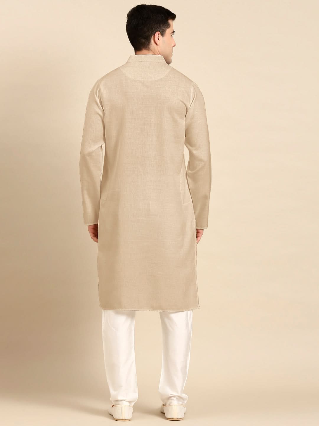 Beige Twill Weave Cotton Kurta Set