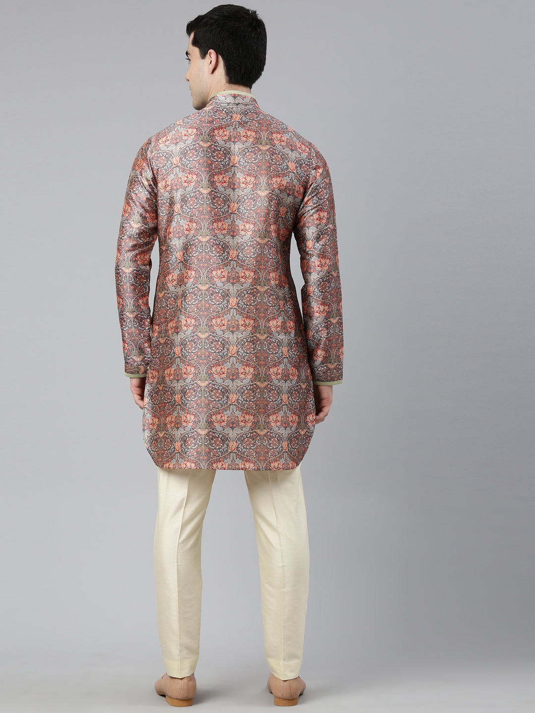 Grey Art Nouveou Floral Printed Kurta