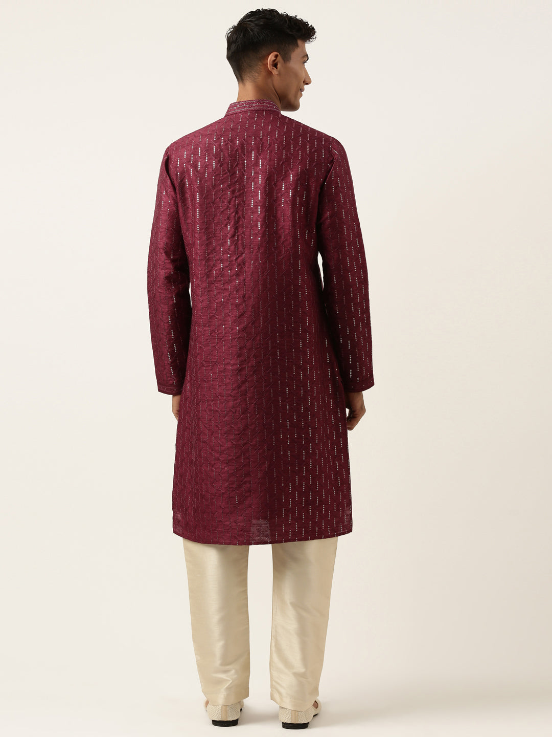 Wine Embroidered Kurta Set