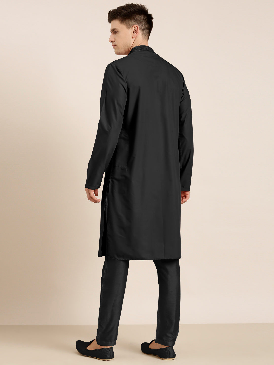 Black Cotton Dori Embroidered Kurta Set