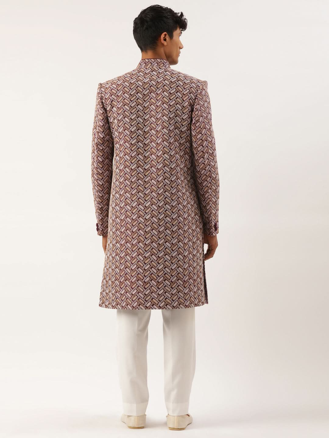 Wine Chikankari Embroidered Indo