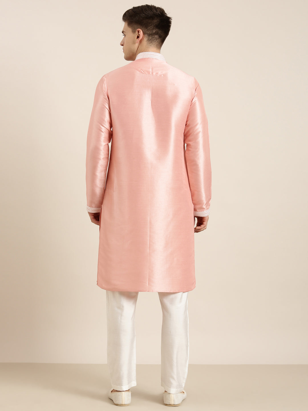 Peach Silk Embroidery Kurta Set