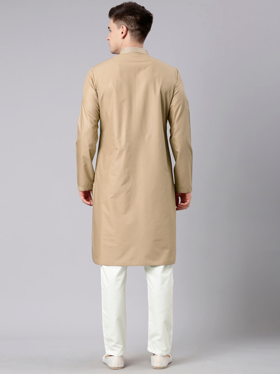 Beige Pleated Cotton Kurta Set