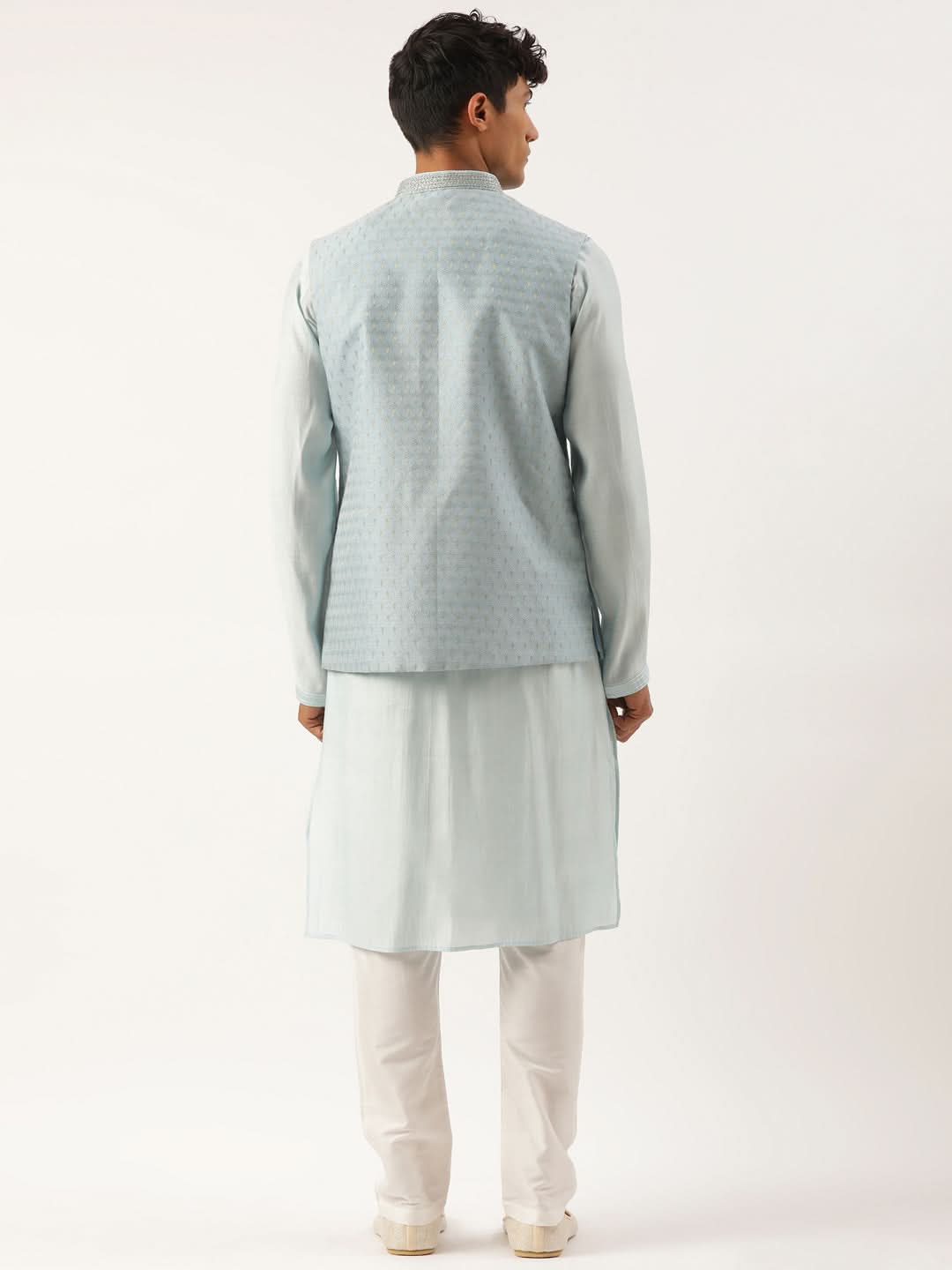 Light Blue Banarasi Jacquard Jacket with Kurta Set