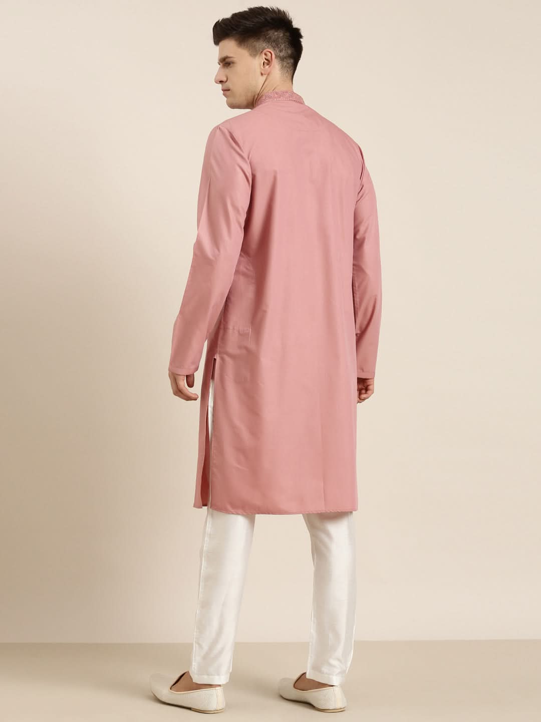 Rose Pink Cotton Dori Embroidered Kurta Set