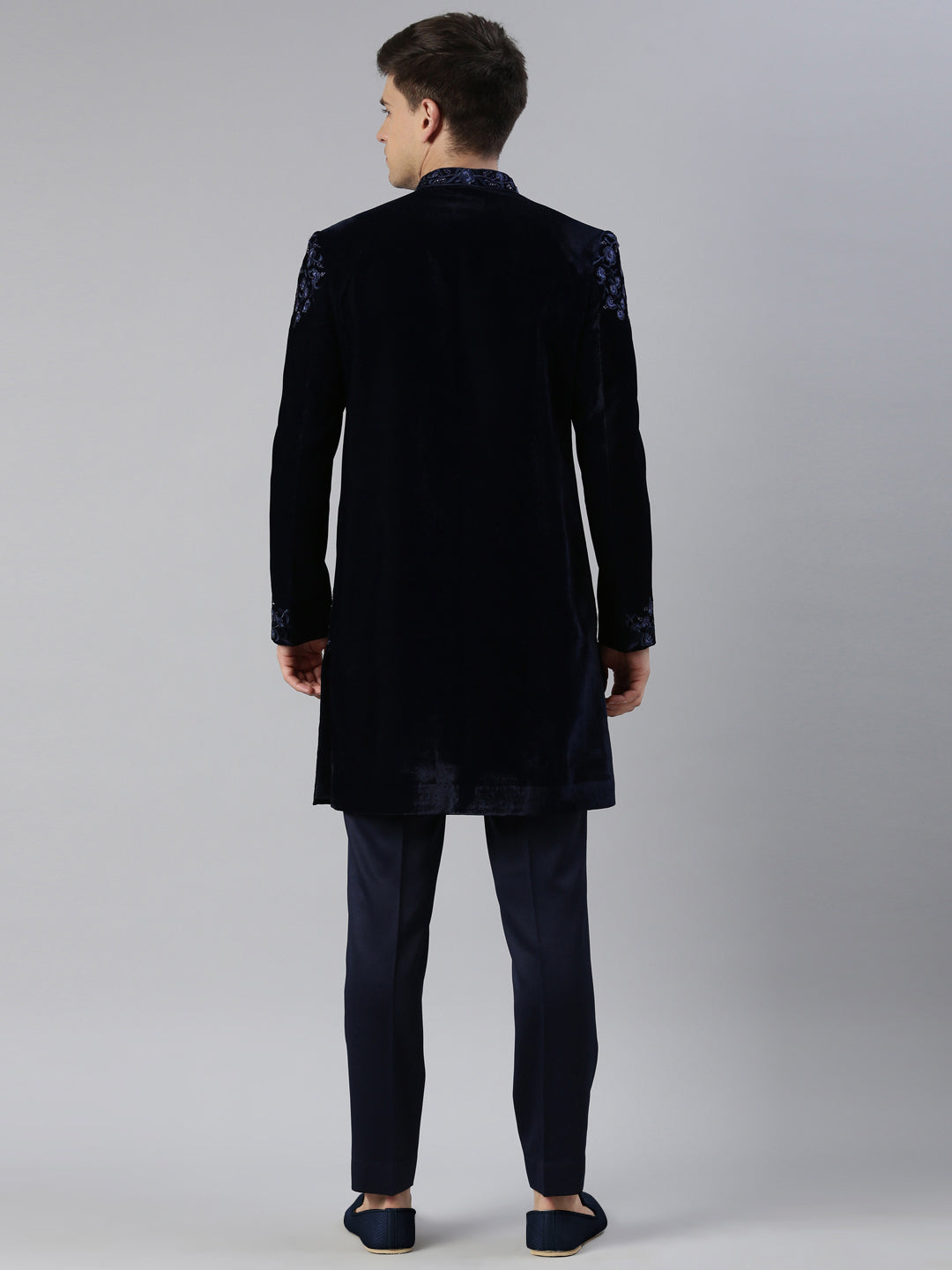 Navy velvet embroidery Achkan