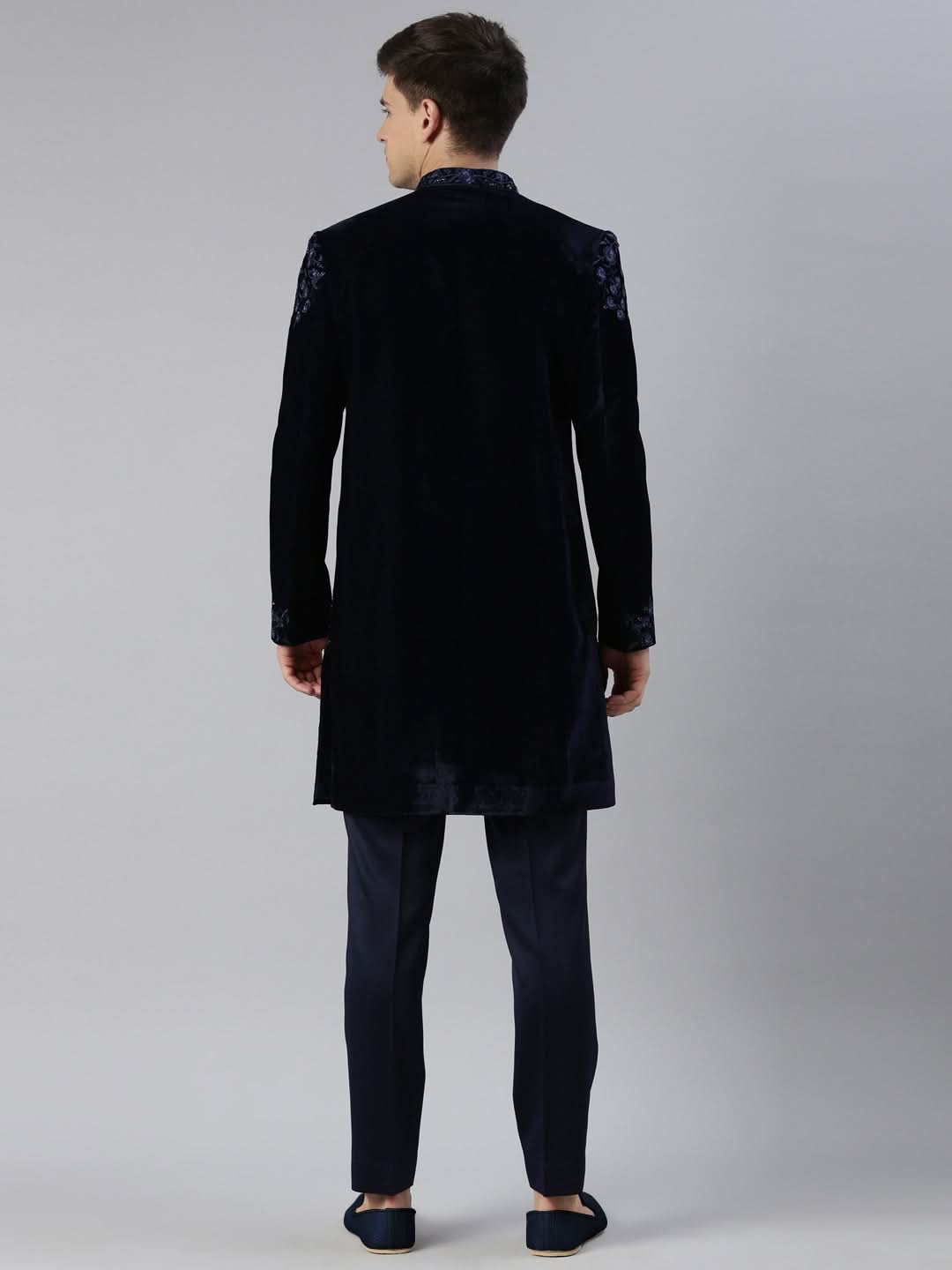Navy velvet embroidery Achkan