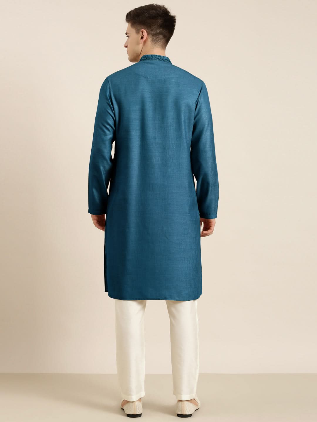 Denim Blue cotton Dori Embroidered Kurta