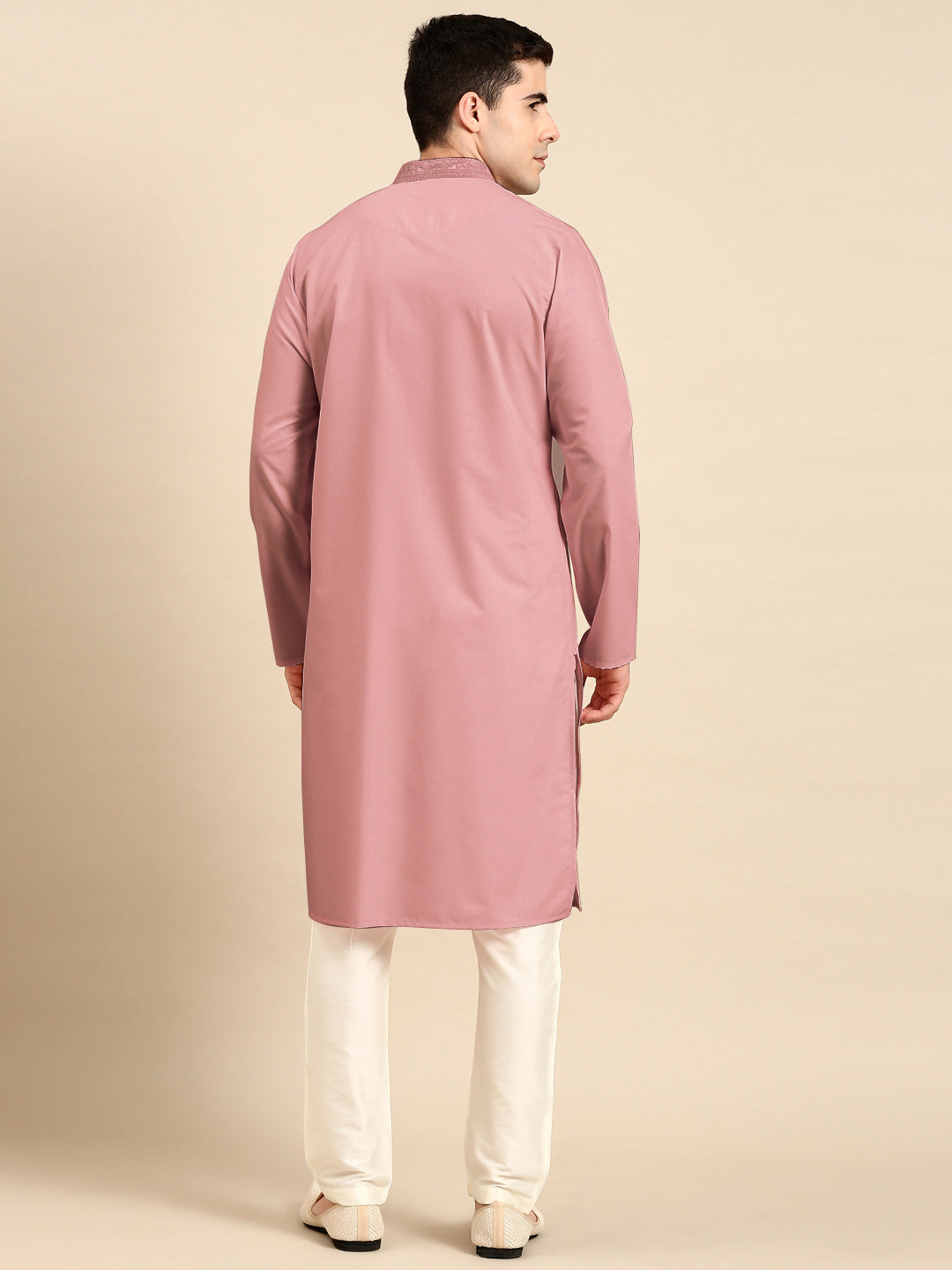 Rose Pink Cotton Dori Embroidered Kurta Set