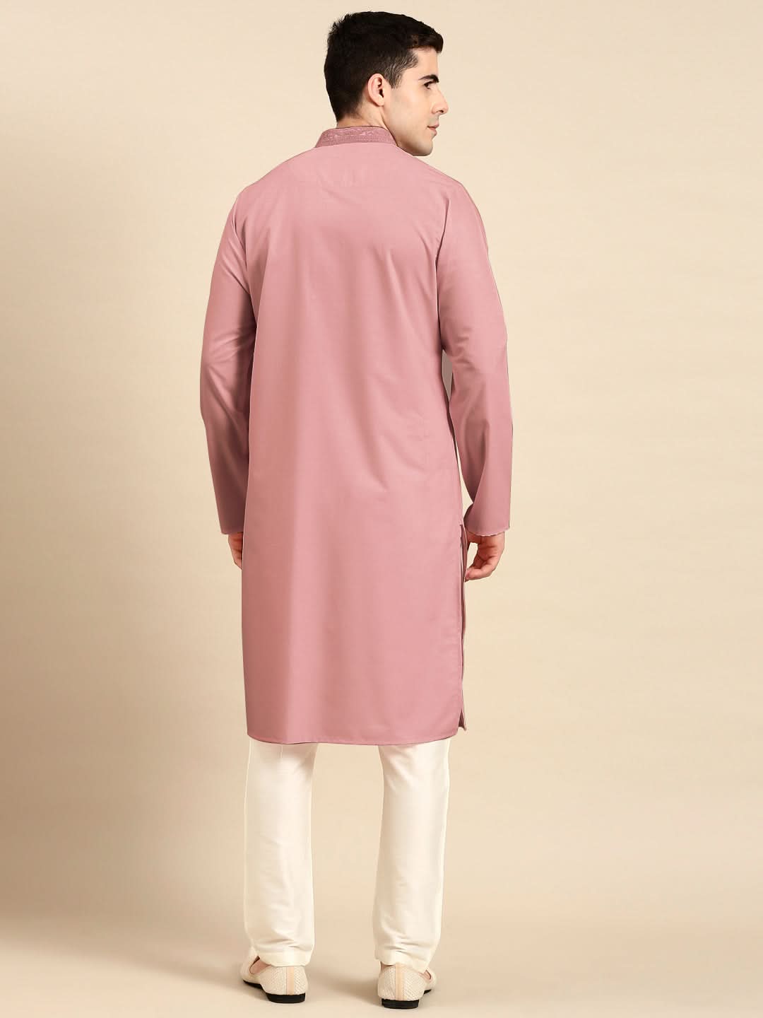 Rose Pink Cotton Dori Embroidered Kurta Set