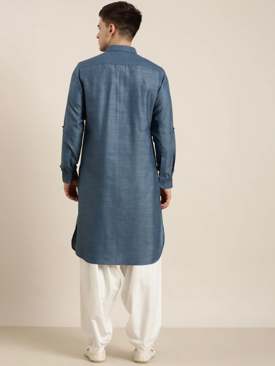 Denim Blue Cotton Pathani With Salwar