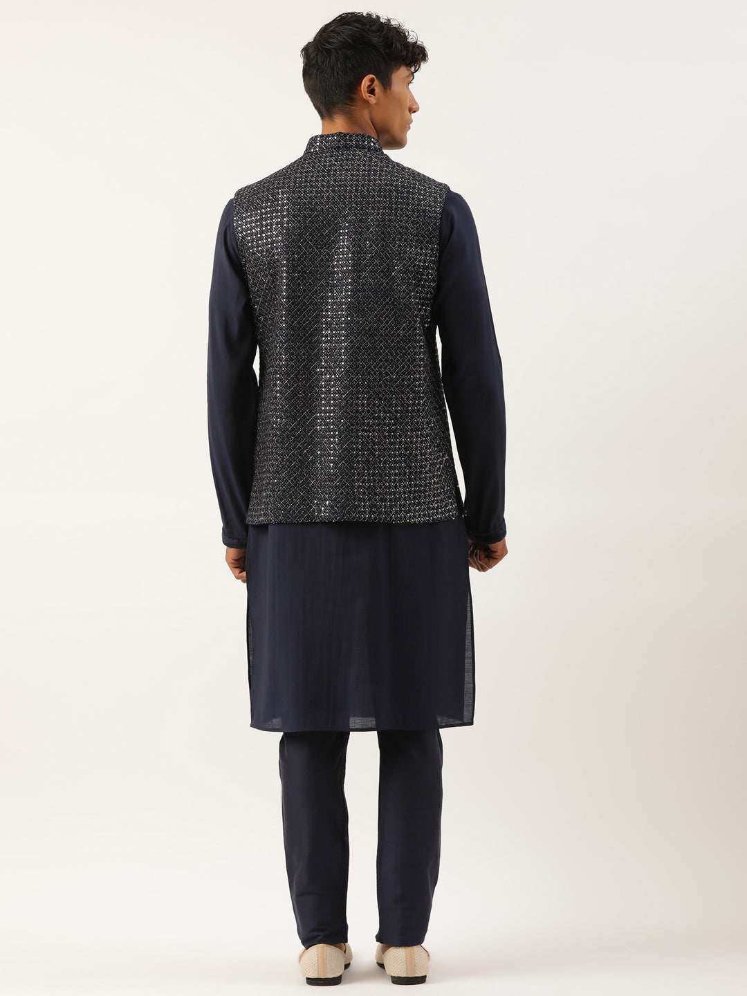 Navy Embroidered Jacket Kurta Set