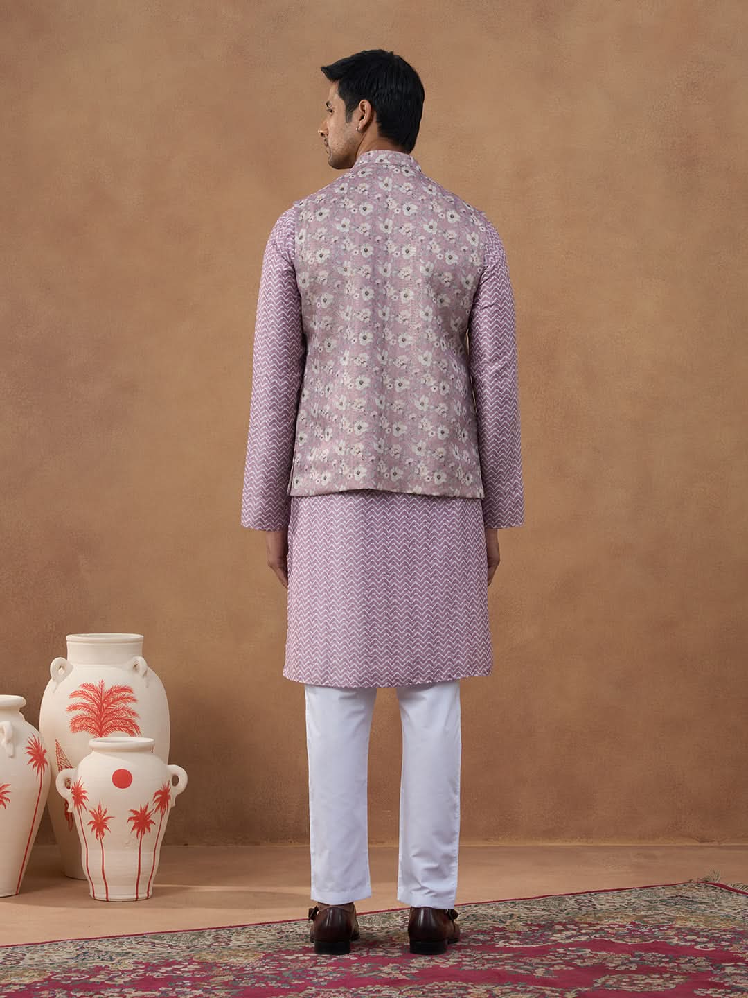 Pastel Pink Floral Jacket & Kurta Set