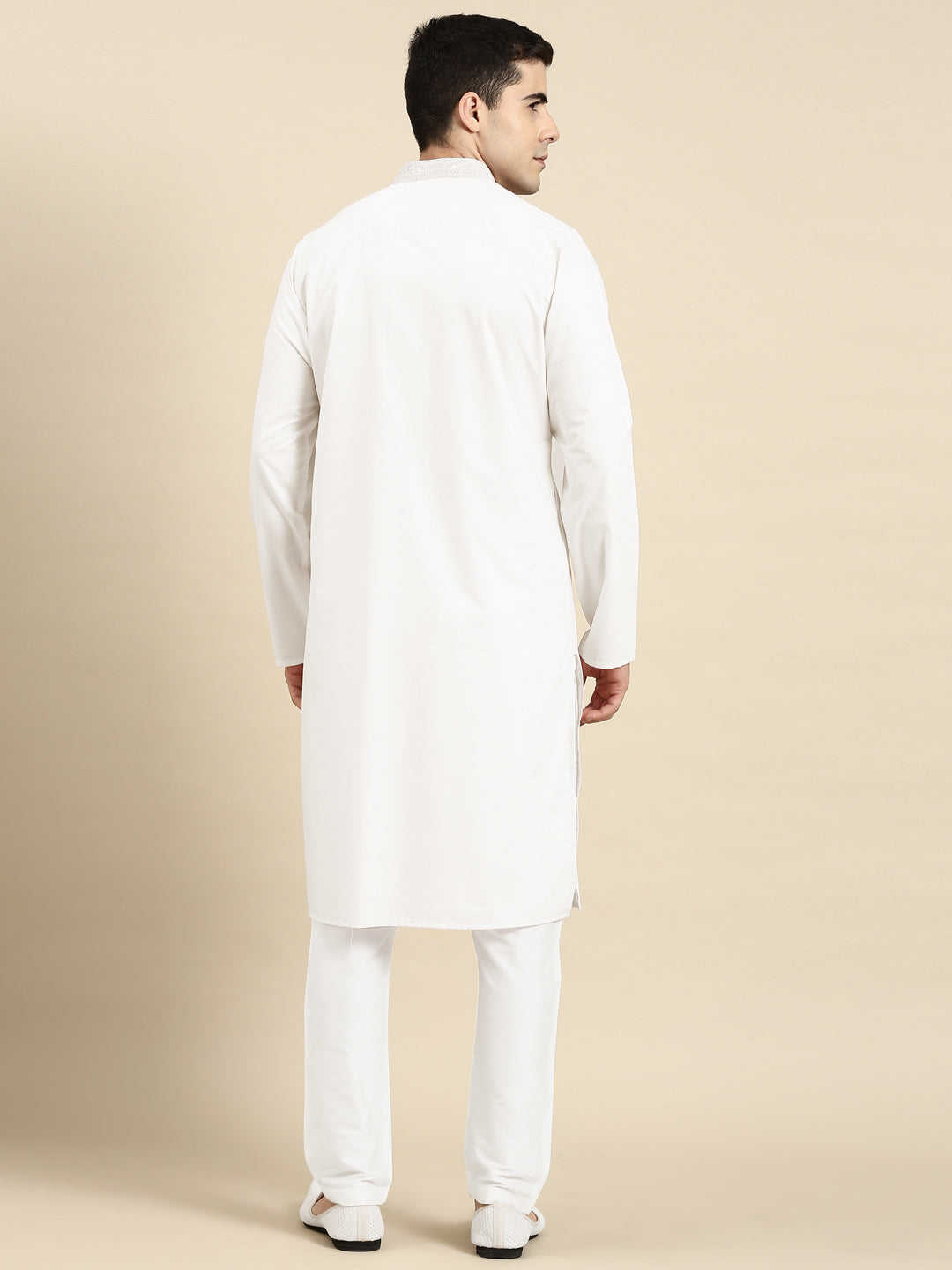 Off White Cotton Dori Embroidered Kurta Set