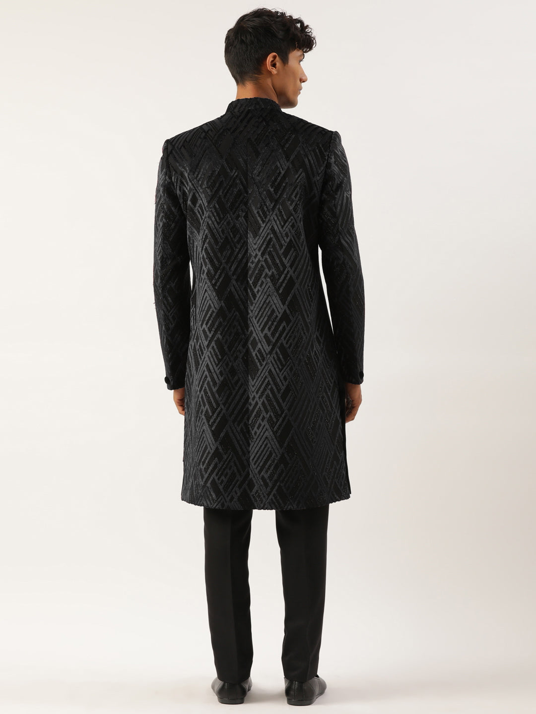 Black Velvet Angrakha Layered Indowestern