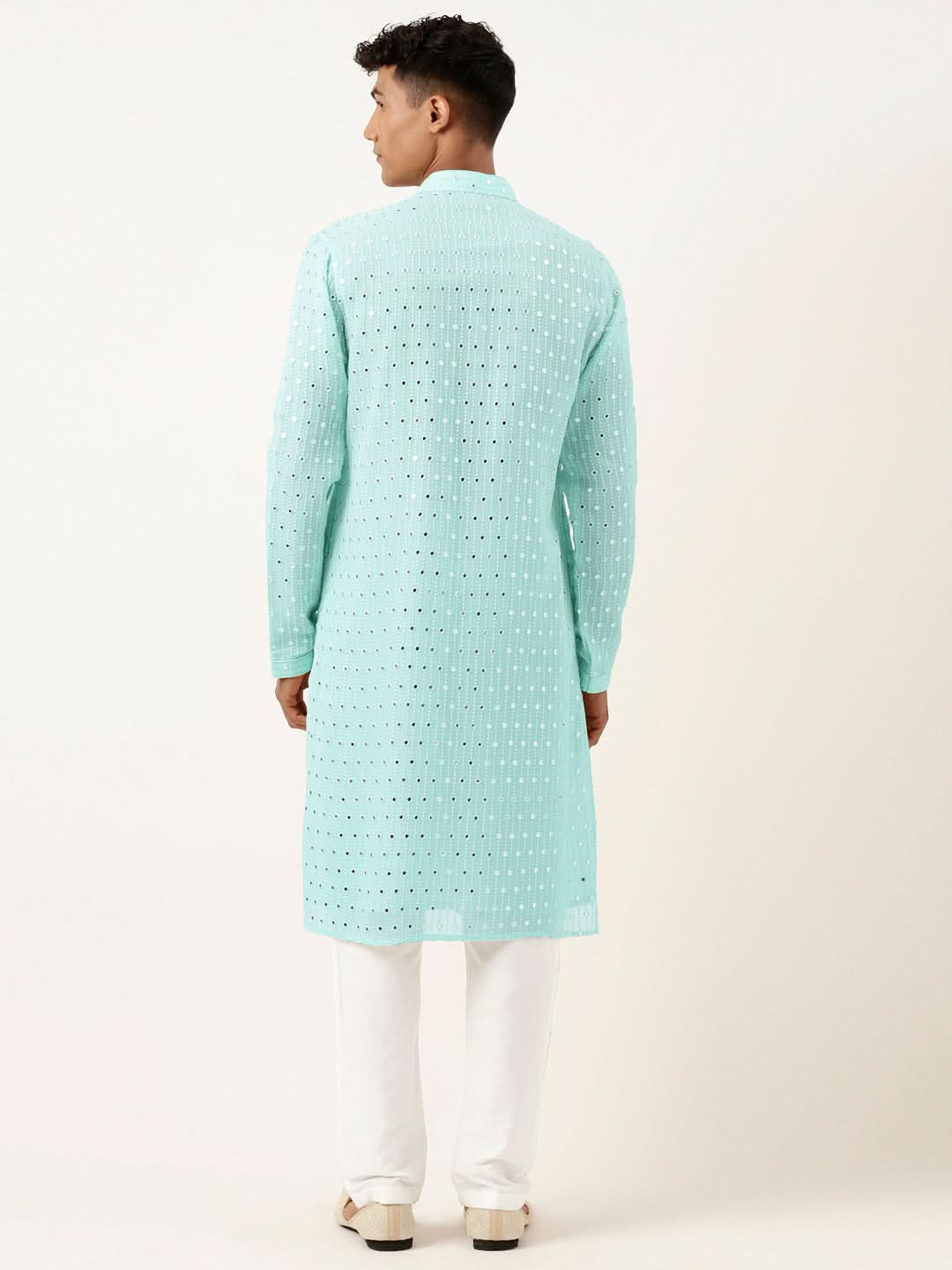 Aqua Blue Mirror Embroidered Gerogette Kurta Set