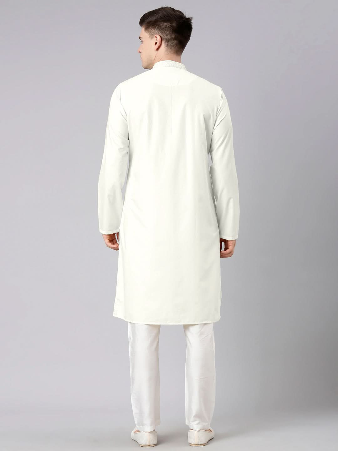 Off White Cotton Dori Embroidery Kurta Set