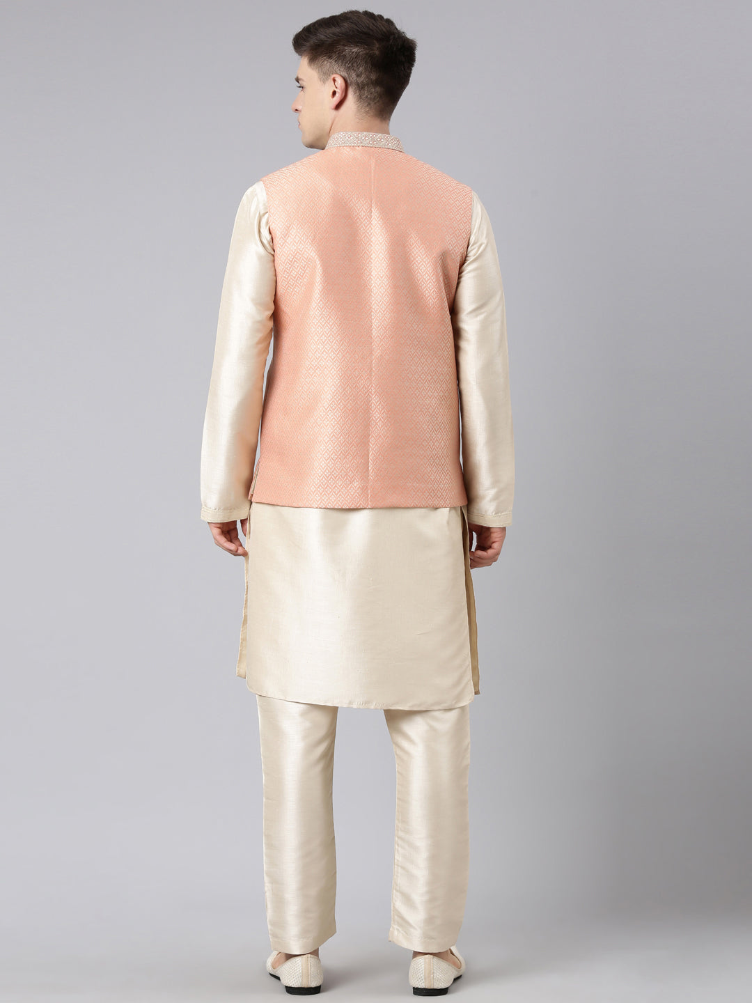 Orange Jacquard Jacket Kurta Set