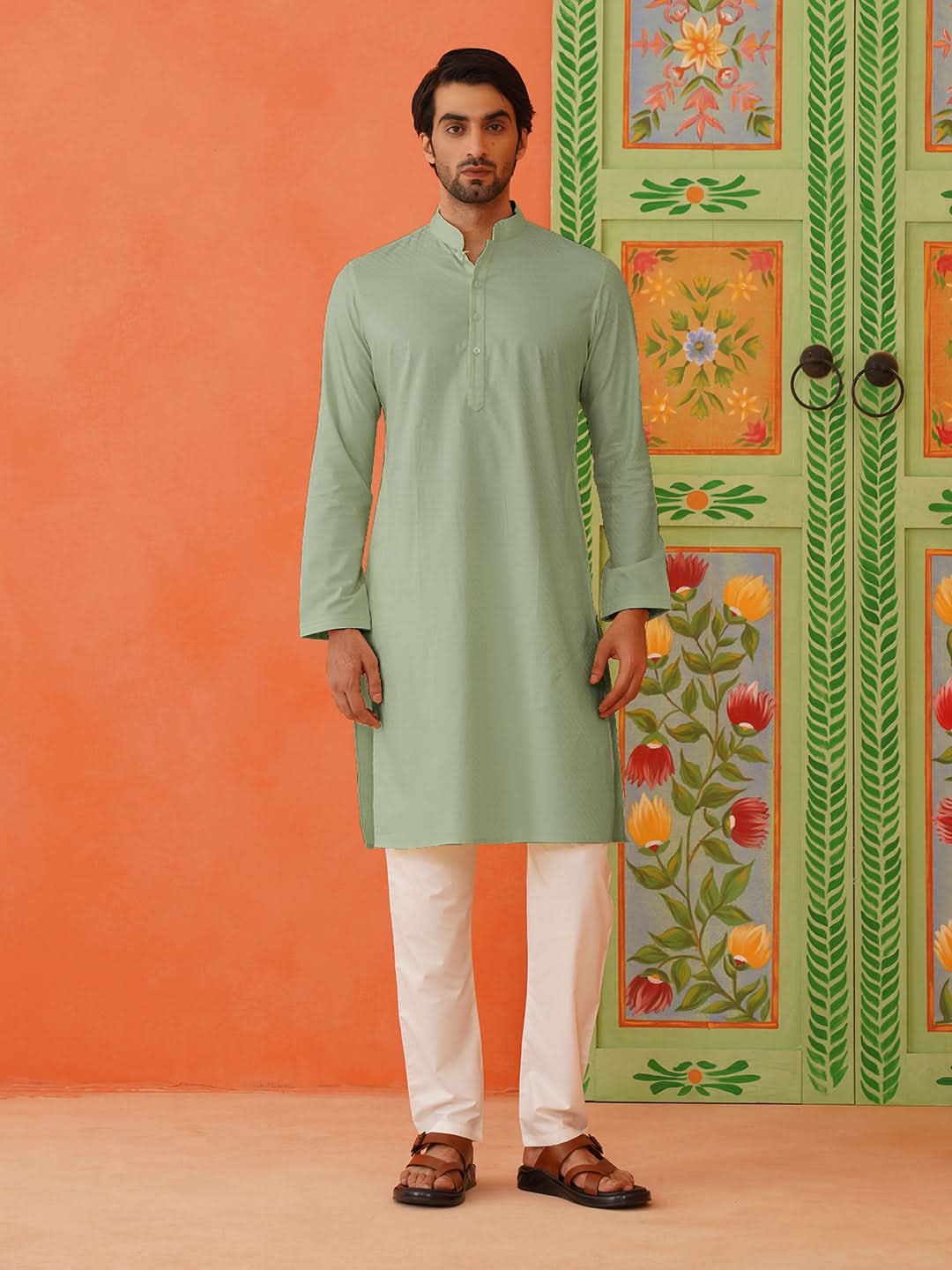 Light Green Cotton Kurta Set