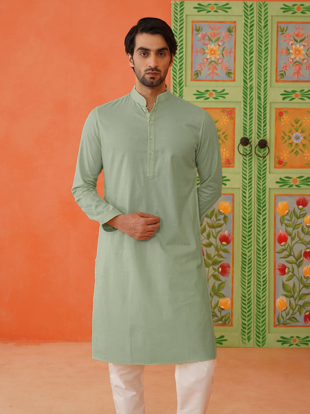 Light Green Cotton Kurta Set