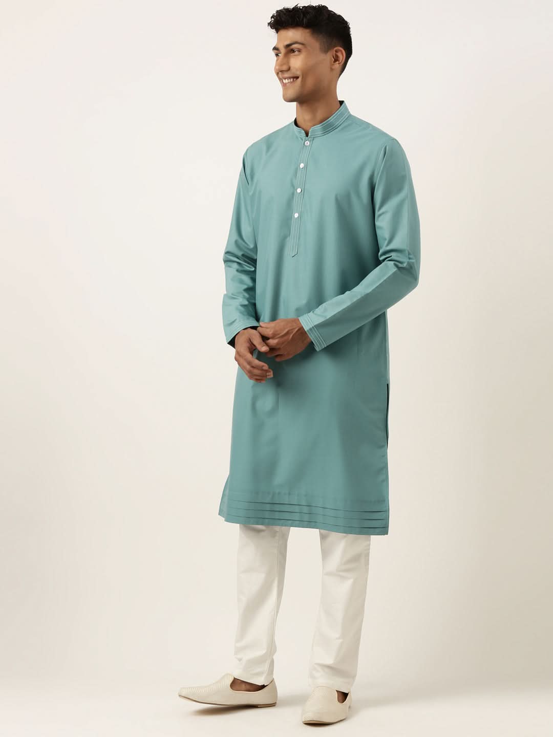 Teal Cotton Cotton Kurta Set