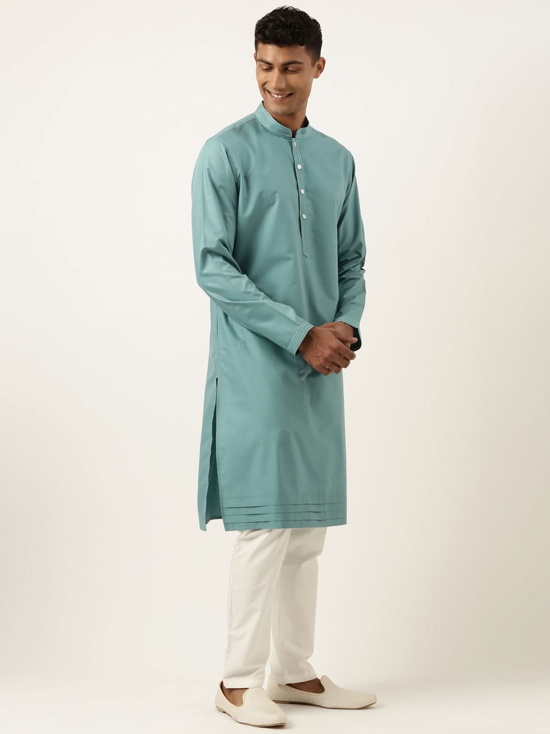 Teal Cotton Cotton Kurta Set