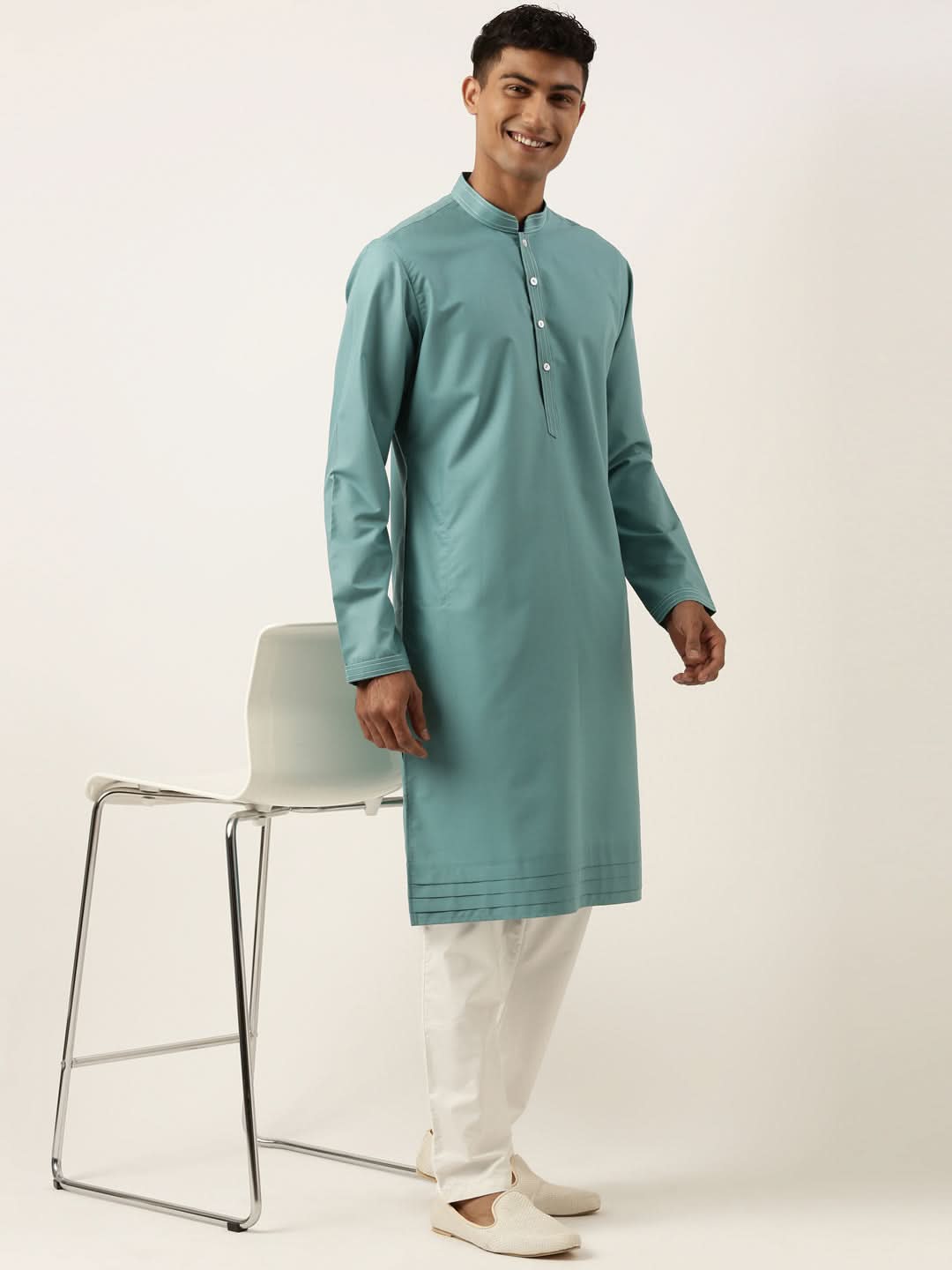 Teal Cotton Cotton Kurta Set