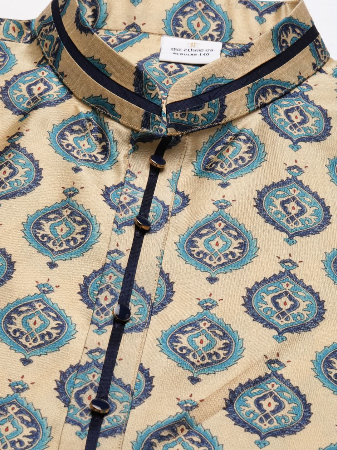 Printed Gold Cotton Kurta Set