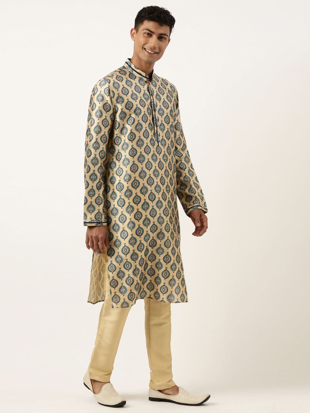 Printed Gold Cotton Kurta Set