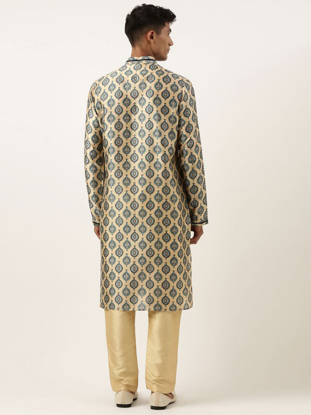 Printed Gold Cotton Kurta Set