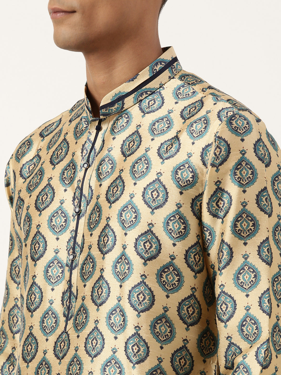 Printed Gold Cotton Kurta Set