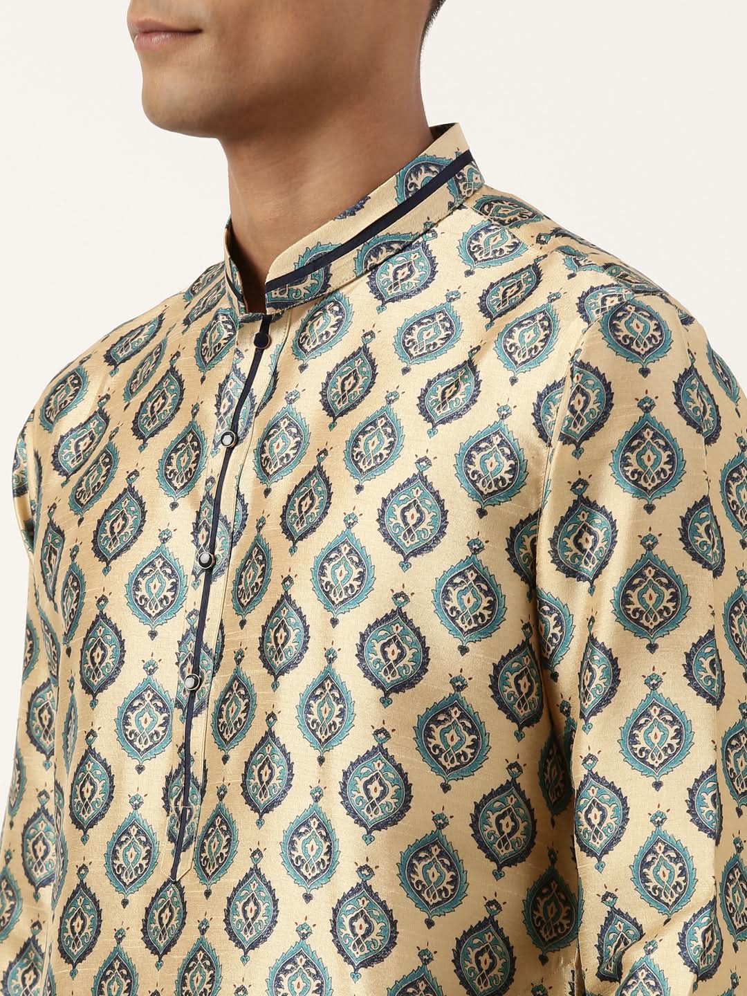 Printed Gold Cotton Kurta Set