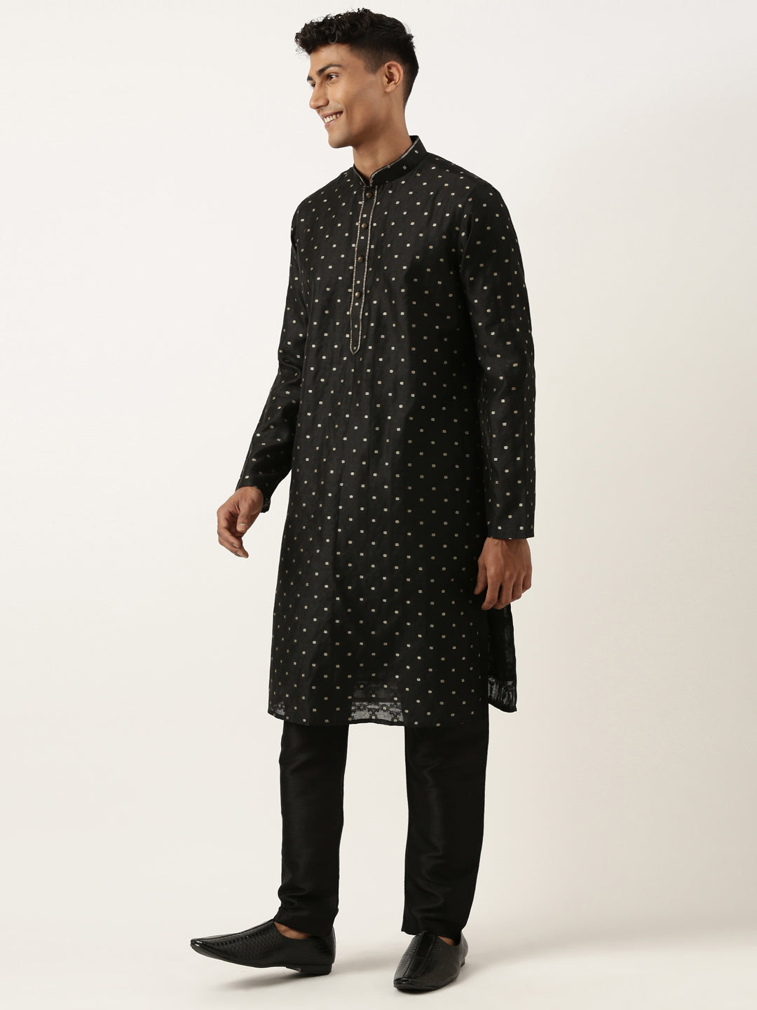 Black Chanderi Jacquard Kurta Set