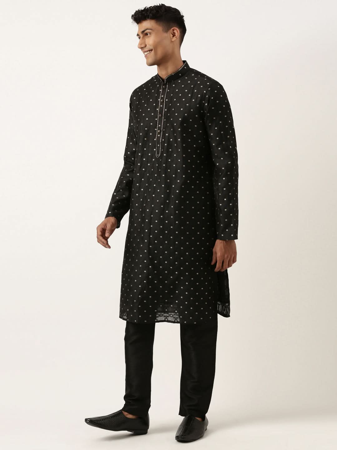 Black Chanderi Jacquard Kurta Set