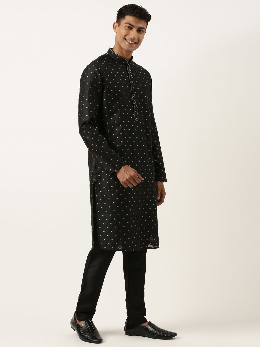 Black Chanderi Jacquard Kurta Set