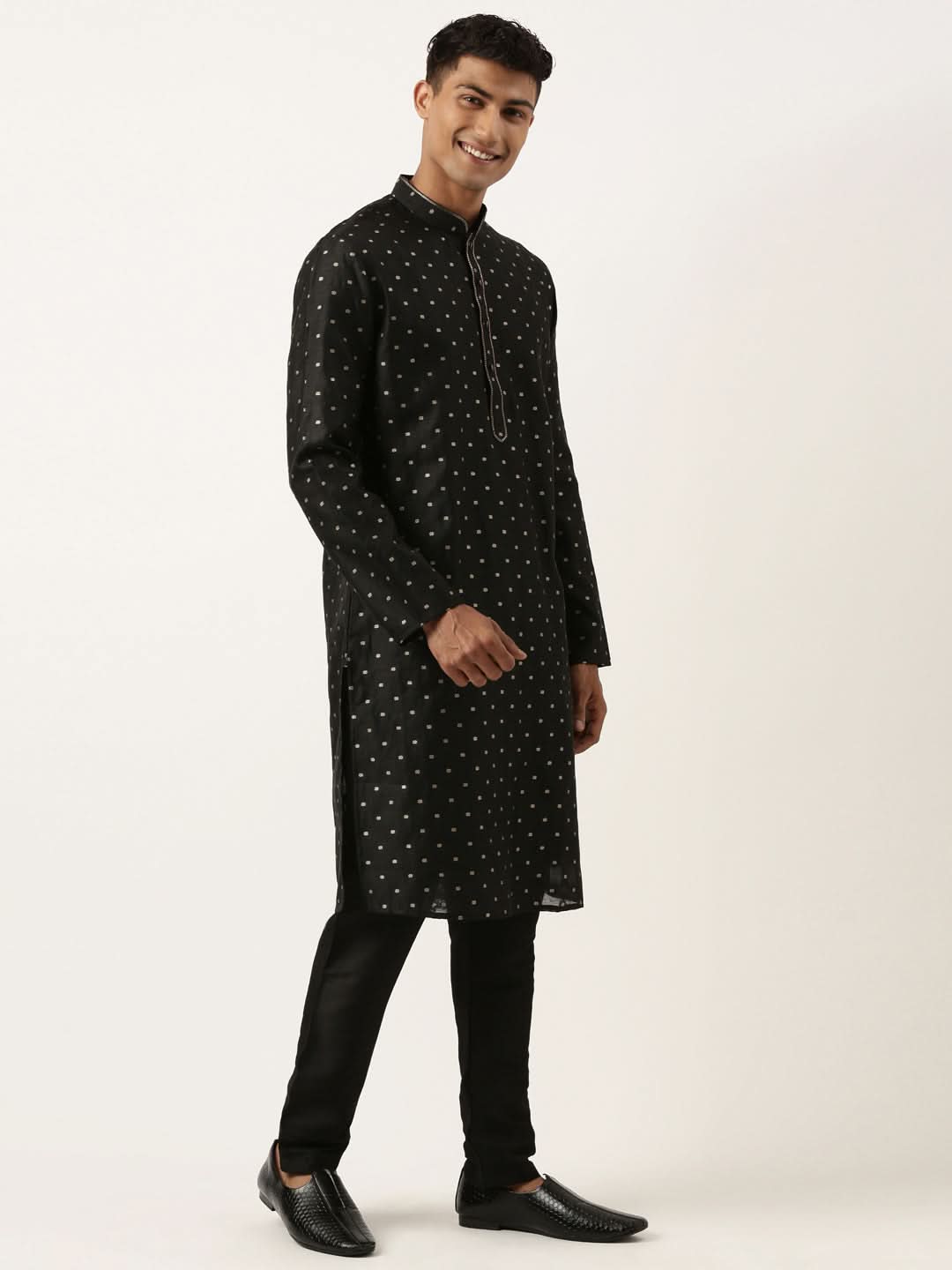 Black Chanderi Jacquard Kurta Set