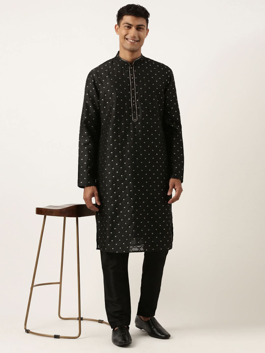 Black Chanderi Jacquard Kurta Set